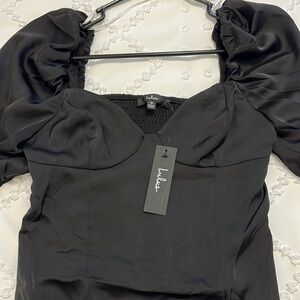 Lulu's Black Puff Sleeve Bodysuit